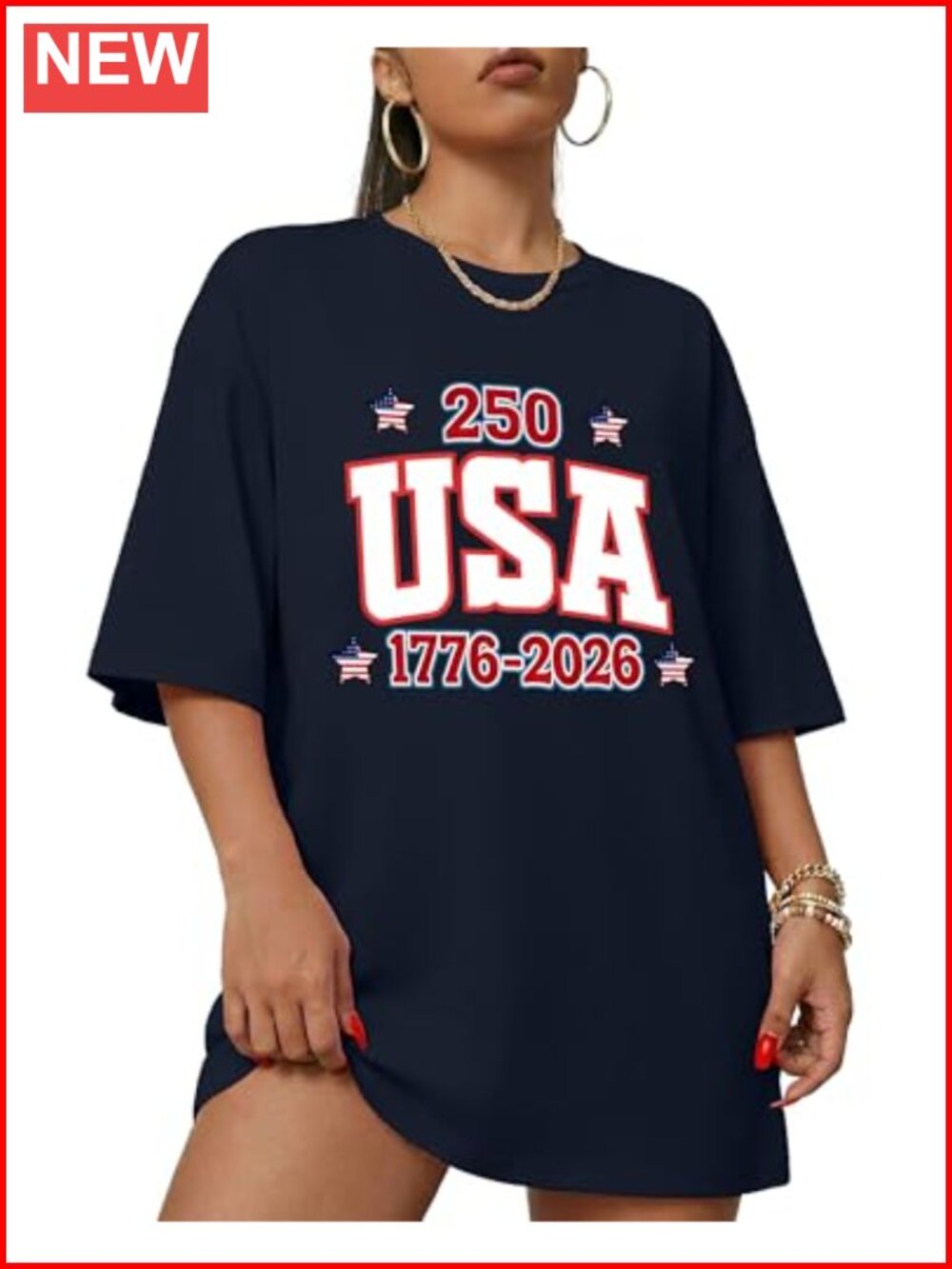 Patriotic 250th Anniversary Tee 1776-2026 Cotton Oversized